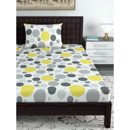 Divine Casa White & Yellow Geometric 144 TC Single Bedsheet with 1 Pillow Covers-picture-13