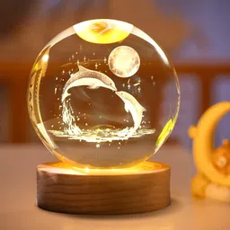 divine creations 3D Crystal Dolphin Lamp with Wooden LED Base - Perfect for your Home or Office Night Lamp-picture-11