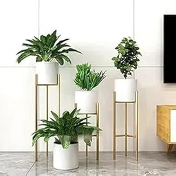 DIVINE DECO Plant Stand for Living Room Metal Planters for Indoor Living Planter Pots Included (Set of 3 Flower Pots, Golden) (White, Large)-picture-26