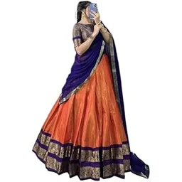 Divine Threads South Indian Lehenga Saree with Art Silk Dhavni_Kaju Orange 11_06_0400--picture-30