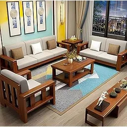 DIVINE WOOD ART Wooden Sofa Set for Living Room | Wooden Sofa Set | 6 Seater Sofa Set | Solid Sheesham Wood Sofa Set for Living Room Furniture (3+2+1, Natural Teak Finish)-picture-27