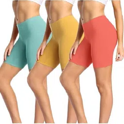 diving deep Pack of 3 Solid Women Multicolor Cycling Shorts-picture-14