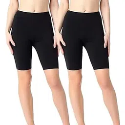 diving deep Smooth Anti-Chafing Boyshorts Stretchable Skin Fit Tights Cotton Slip for Under Dresses for Women & Girls High Waist Women's Shorts - (Pack of 2) (Black-2) (M)-picture-11