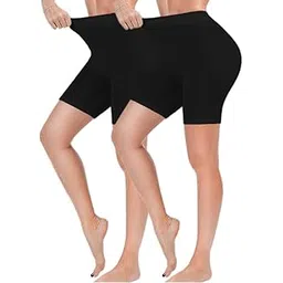 diving deep Smooth Anti-Chafing Boyshorts Stretchable Skin Fit Tights Cotton Slip for Under Dresses for Women & Girls High Waist Women's Shorts - (Pack of 2) (Black2) (4XL)-picture-12