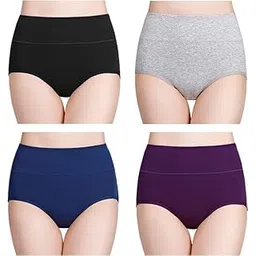 diving deep Women's Briefs, 4 Pack, High Waisted Underwear, Comfortable Cotton Panties-picture-13