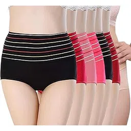 diving deep Women's High Waist Cotton Striped Underwear, Seamless Stretch Panties, (Pack of 3 Panty), Multi-Full Coverage Hipster Panty Free Size Multicolor-picture-30