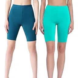 diving deep Smooth Anti-Chafing Boyshorts Stretchable Skin Fit Tights Cotton Slip for Under Dresses for Women & Girls High Waist Women's Shorts - (Pack of 2) (Royal Blue, 08) (XS) image 1