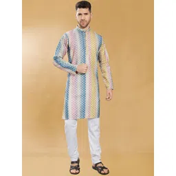 DIVISIVE Band Collar Geometric Embroidered Sequinned Slim Fit Straight Kurta-picture-37