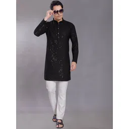 DIVISIVE Floral Embroidered Sequinned Mandarin Collar Slim Fit Kurta-picture-12