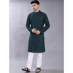 DIVISIVE Geometric Embroidered Mandarin Collar Sequinned Straight Kurta-picture-25