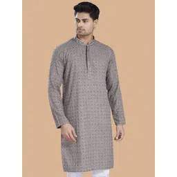 DIVISIVE Geometric Embroidered Thread Work Mandarin Collar Cotton Slim Fit Kurta image 1