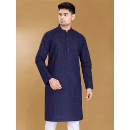 DIVISIVE Geometric Embroidered Thread Work Mandarin Collar Cotton Straight Kurta-picture-12