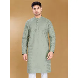 DIVISIVE Geometric Embroidered Thread Work Mandarin Collar Cotton Straight Kurta-picture-11