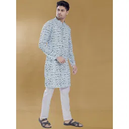 DIVISIVE Mandarin Collar Abstract Printed Sequinned Straight Kurta image 1