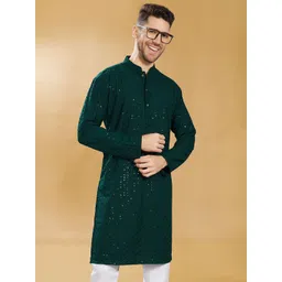 DIVISIVE Men Ethnic Motifs Embroidered Thread Work Sequince Kurta-picture-15