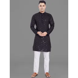 DIVISIVE Men Geometric Checked Thread Work Kurta-picture-10