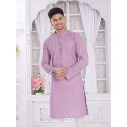 DIVISIVE Men Geometric Embroidered Mandarin Collar Thread Work Cotton Straight Kurta-picture-14