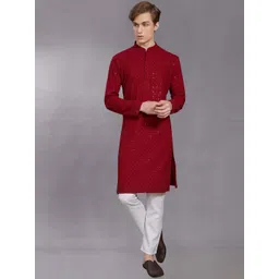 DIVISIVE Men Geometric Thread Work Pathani Kurta-picture-37