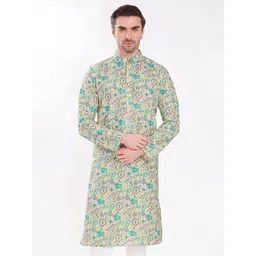 DIVISIVE Men Ikat Printed Mandarin Collar Kurta-picture-23