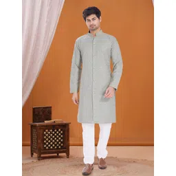 DIVISIVE Men Mandarin Collar Sequince Embroidered Thread Work Kurta-picture-16