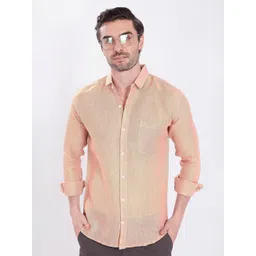 DIVISIVE Men Textured Spread Collar Linen Casual Shirt-picture-12