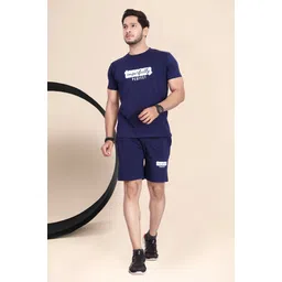 divra clothing Men Top & Shorts Set Blue Solid-picture-23