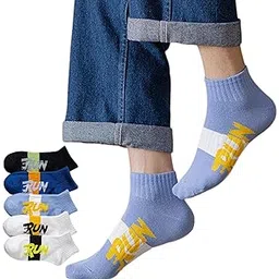 divue Ankle Length Cotton Socks for Men & Women | Multi Color Pack of 5 | RUN Print Design | Breathable Cotton Fabric | Stretchable Durable Comfortable Socks for Gym, Sports, Office with Elastic Cuff-picture-14
