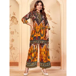 Divyadham Textiles Printed V-Neck Three Fourth Sleeve Tunic With Palazzos Co-Ords-picture-34