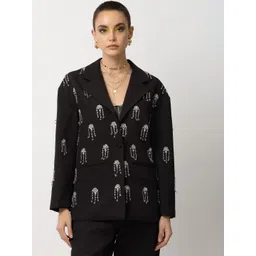 Diwaah Elle Elegance Embellished Notched Lapel Collar Single-Breasted Blazer-picture-40