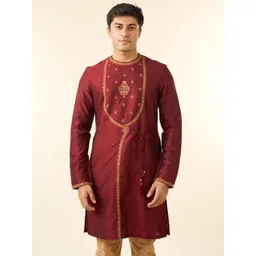 Diwas by Manyavar Ethnic Motifs Embroidered Mandarin Collar Straight Kurta-picture-35
