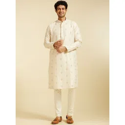 Diwas by Manyavar Ethnic Motifs Printed Mandarin Collar Thread Work Straight Kurta-picture-36
