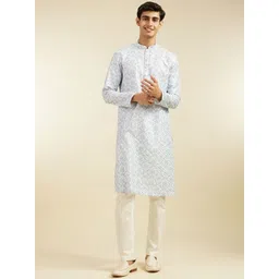 Diwas by Manyavar Floral Printed Mandarin Collar Straight Kurta-picture-12