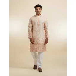 Diwas by Manyavar Floral Woven Design Mandarin Collar Cotton Straight Kurta-picture-34