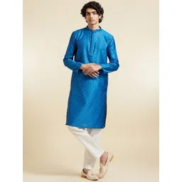 Diwas by Manyavar Floral Woven Design Mandarin Collar Straight Kurta With Pyjamas-picture-31
