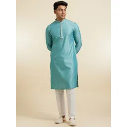 Diwas by Manyavar Floral Woven Design Mandarin Collar Straight Kurta With Pyjamas-picture-17