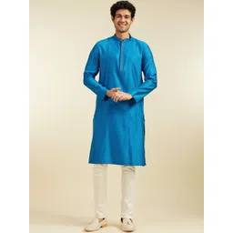 Diwas by Manyavar Floral Woven Design Thread Work Mandarin Collar Straight Kurta-picture-38