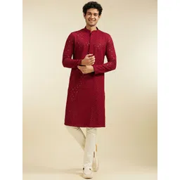 Diwas by Manyavar Geometric Chikankari Embroidered & Sequinned Mandarin Collar Kurta-picture-28