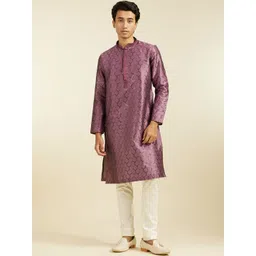 Diwas by Manyavar Geometric Embroidered Sequinned Mandarin Collar Straight Kurta-picture-10