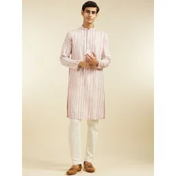 Diwas by Manyavar Geometric Embroidered Sequins Mandarin Collar Cotton Straight Kurta-picture-11