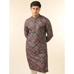 Diwas by Manyavar Geometric Printed Cotton Mandarin Collar Straight Kurta-picture-37