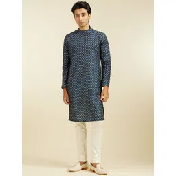 Diwas by Manyavar Geometric Printed Mandarin Collar Straight Kurta-picture-12