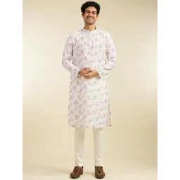 Diwas by Manyavar Geometric Printed Mandarin Collar Straight Kurta-picture-26