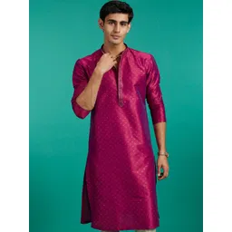 Diwas by Manyavar Geometric Sequinned Embroidered Mandarin Collar Straight Kurta-picture-29