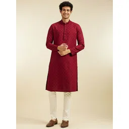 Diwas by Manyavar Geometric Woven Design Cotton Straight Kurta-picture-17