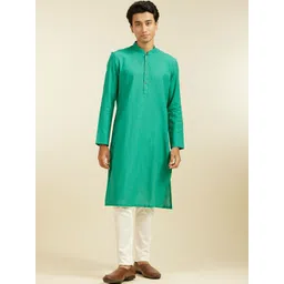 Diwas by Manyavar Mandarin Collar Cotton Straight Kurta-picture-37