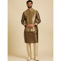 diwas by manyavar Manyavar Mandarin Collar Straight Kurta With Pyjamas & Jacket-picture-35