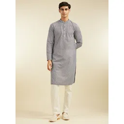 Diwas by Manyavar Men Geometric Printed Cotton Mandarin Collar Straight Kurta-picture-24