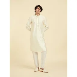 Diwas by Manyavar Men Solid Embroidered Long Sleeves Regular Straight Knee Length Kurta-picture-28
