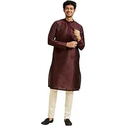 diwas by manyavar Men's Art Silk Solid Kurta Set (2pcs)-picture-47
