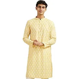 diwas by manyavar Men's Blended Cotton Printed Kurta (Yellow,XXL)-picture-18